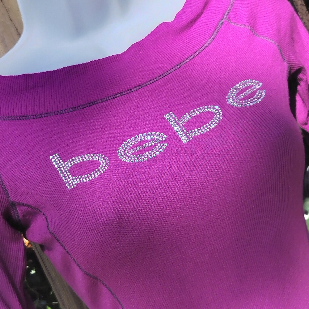 Bebe Fuchsia Long-Sleeve Logo Top - Picture 6 of 11